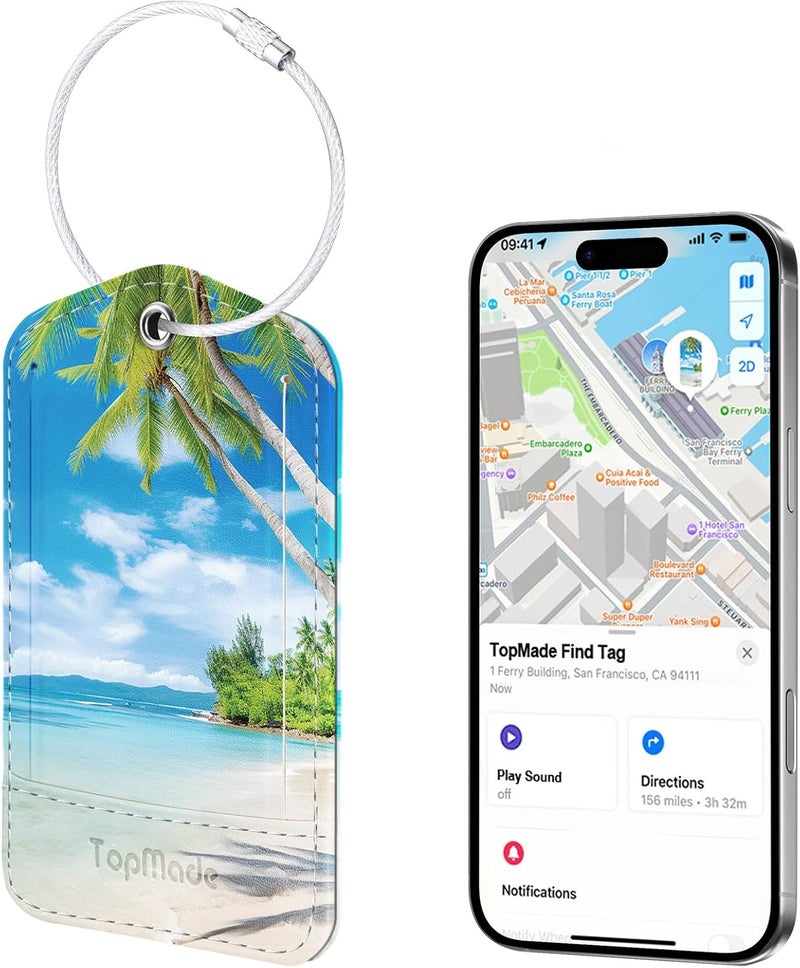 TopMade Smart Luggage Tag with Find My, Premium Leather Luggage Tags for Suitcase, Travel Bags, Backpacks, Anti-Lost Suitcase Tag Tracker for Travel with Privacy Name Card, Rechargeable - Image 1